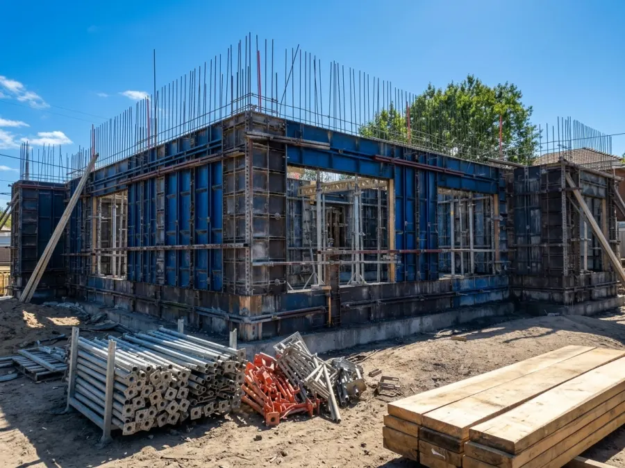 Estructura de hormigón encofrada, lista para el vaciado